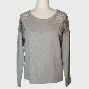Caslon Sweatshirt Lace Shoulders Heather Gray Size Small